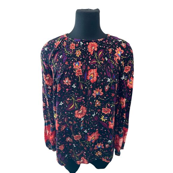 OLD NAVY | Black Multicolor Floral Boho Peasant Blouse Top | Small - Picture 3 of 7